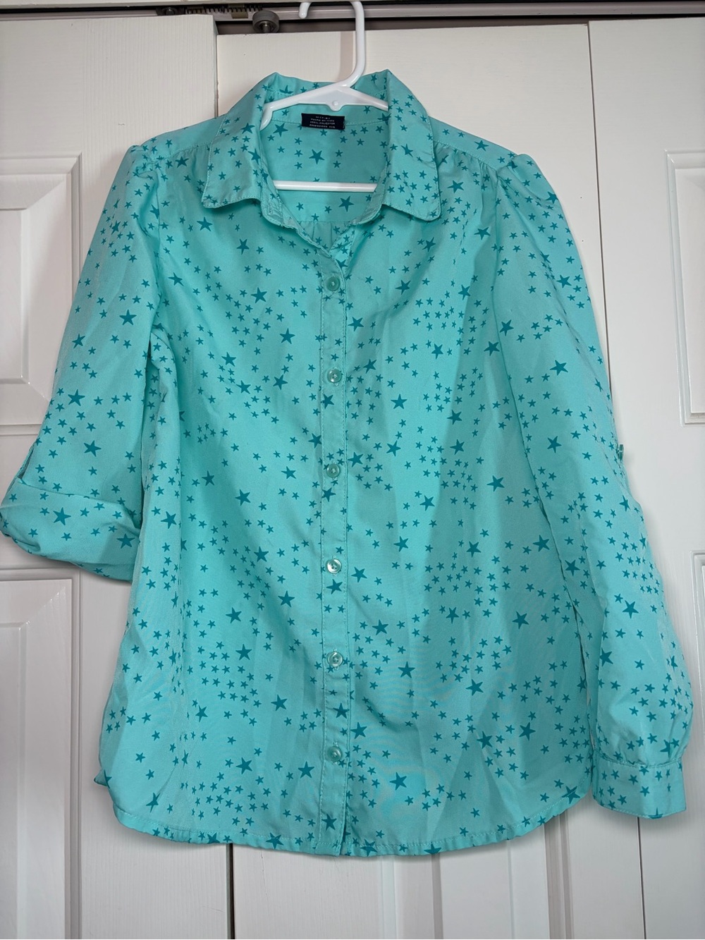 Faded Glory Aqua Star Print Button-Down Shirt